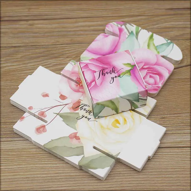 ZerongE jewelry10pc DIY THANK YOU gifts packag Vintage kraft flower Gifts box Packaging For Wedding home party suppiles