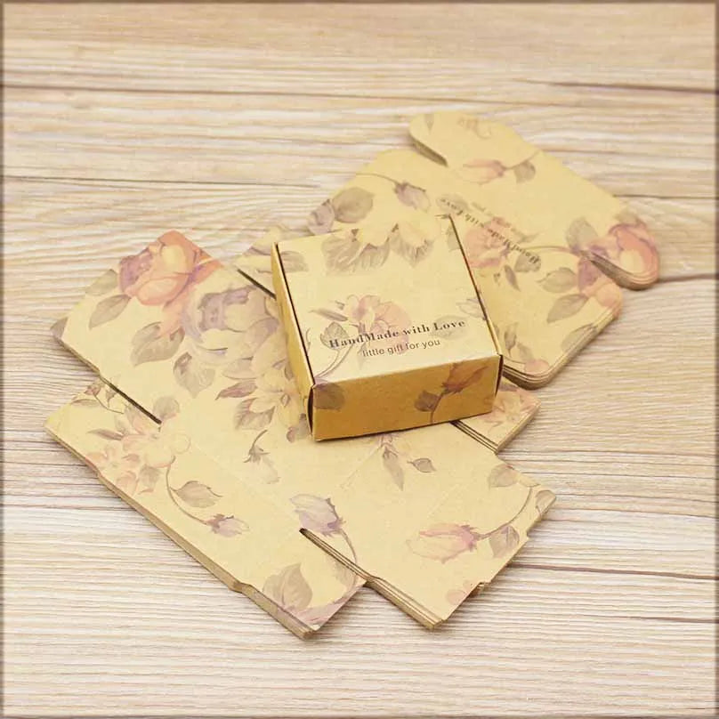 ZerongE jewelry10pc DIY THANK YOU gifts packag Vintage kraft flower Gifts box Packaging For Wedding home party suppiles