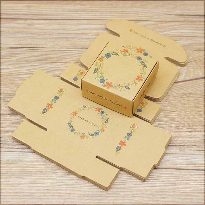 ZerongE jewelry10pc DIY THANK YOU gifts packag Vintage kraft flower Gifts box Packaging For Wedding home party suppiles