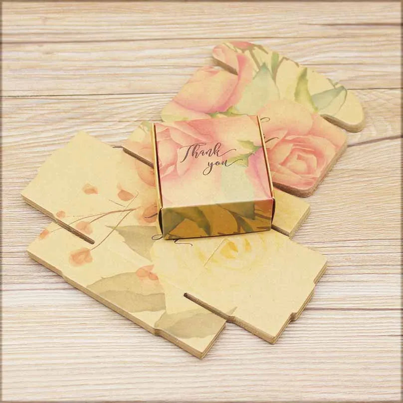 ZerongE jewelry10pc DIY THANK YOU gifts packag Vintage kraft flower Gifts box Packaging For Wedding home party suppiles
