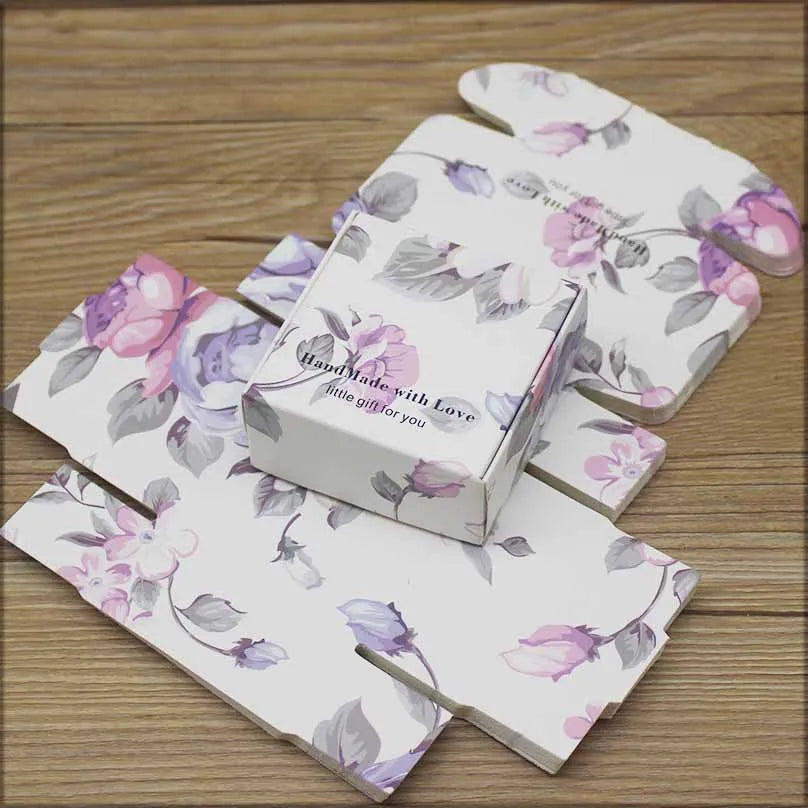 ZerongE jewelry10pc DIY THANK YOU gifts packag Vintage kraft flower Gifts box Packaging For Wedding home party suppiles