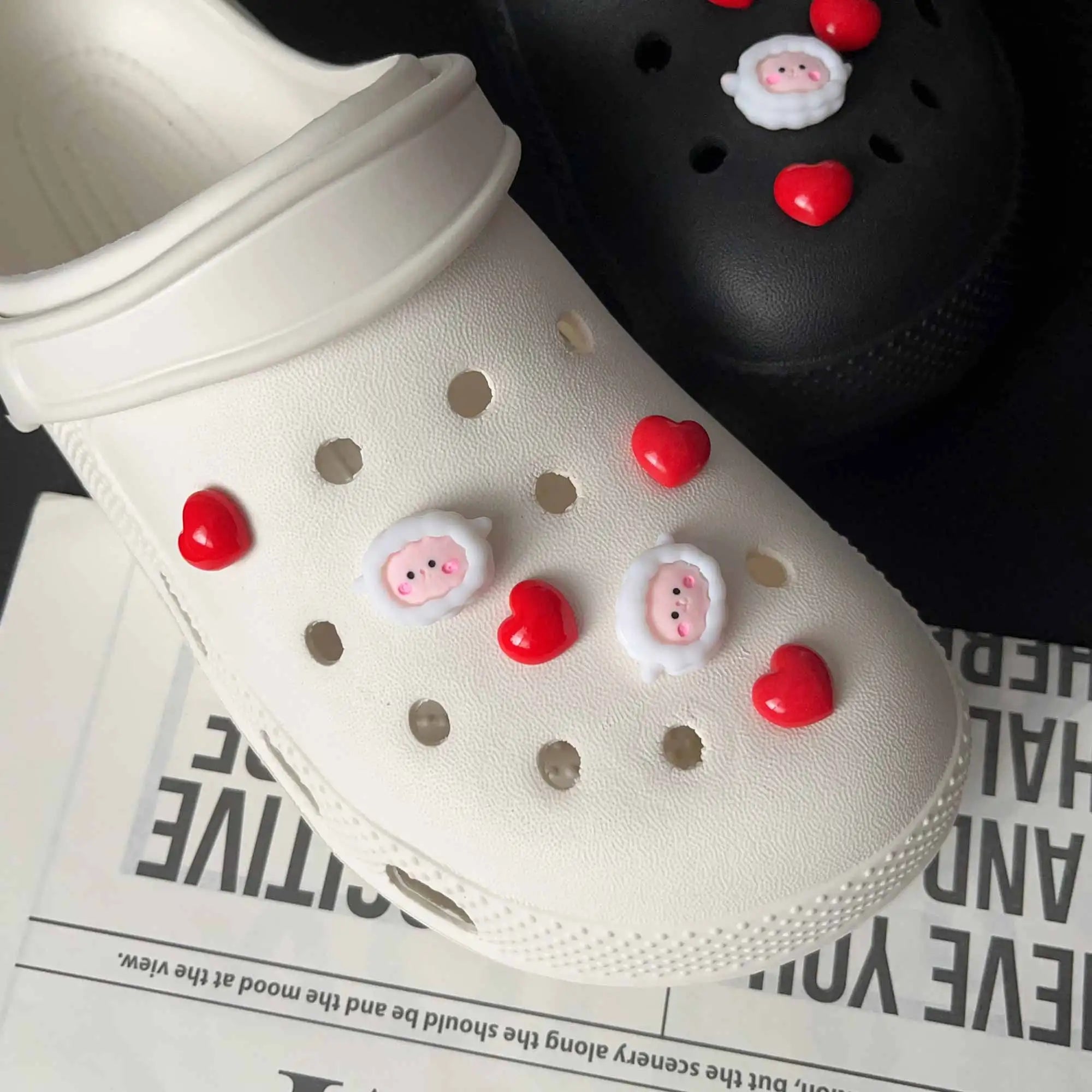 Cute Cartoon Red Love Sheep Set Shoe Charms for Crocs Decorations Clogs Pins Garden Sandals Slipper Accessories Kids Girl Gift
