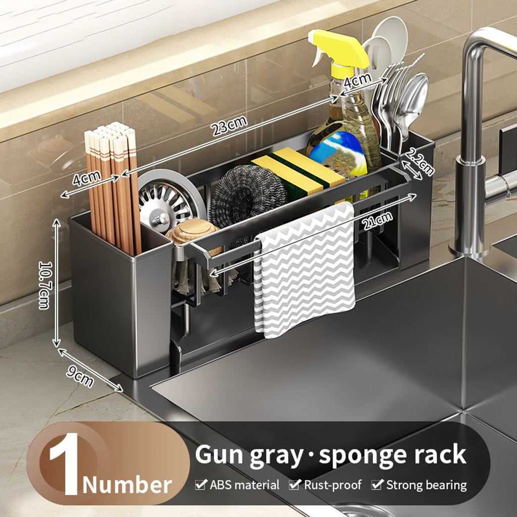 Kitchen Sink Organiser,Kitchen Sink Sponge Holder With Brush Holder,Rag Drain Rack,  Bathroom Organizer, Sink Faucet Sink Ra