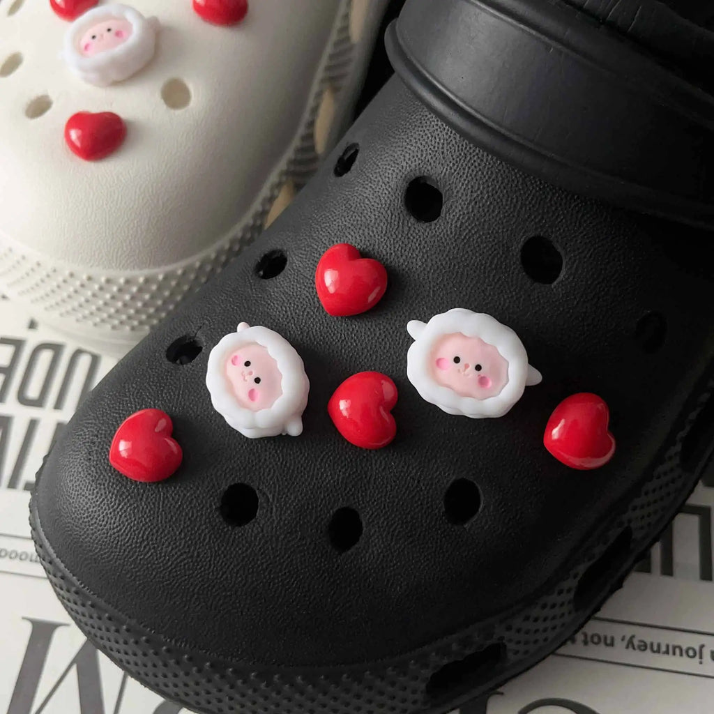 Cute Cartoon Red Love Sheep Set Shoe Charms for Crocs Decorations Clogs Pins Garden Sandals Slipper Accessories Kids Girl Gift