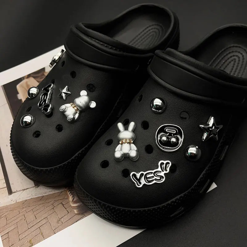 Shiny Cute Sweet Cool Shoe Charms for Crocs Set Little Bear Rabbit Clogs Pins Slipper Accessories Garden Sandals Girl Gift