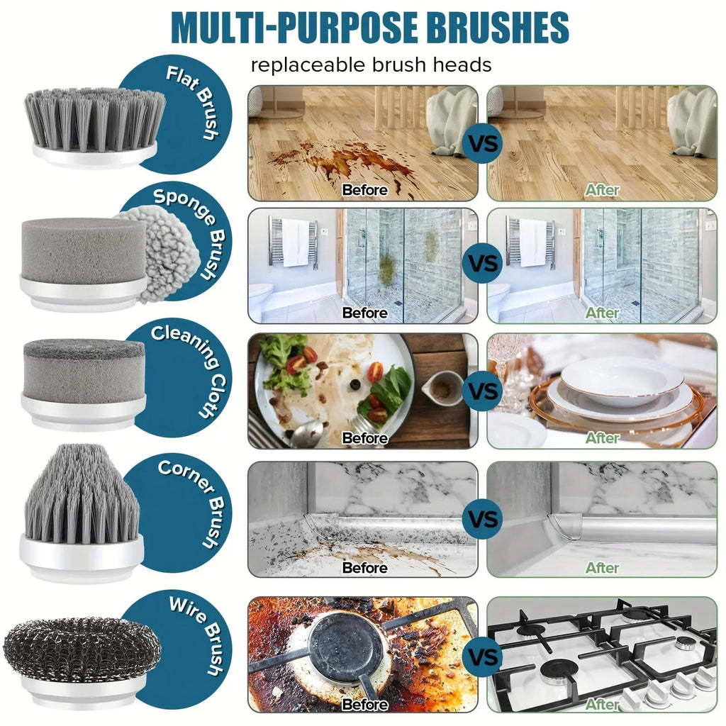 Electric Spin Scrubber Cordless Spin Scrubber with 5 Replaceable Brush Heads Electric Cleaning Brush Cleaning Tools