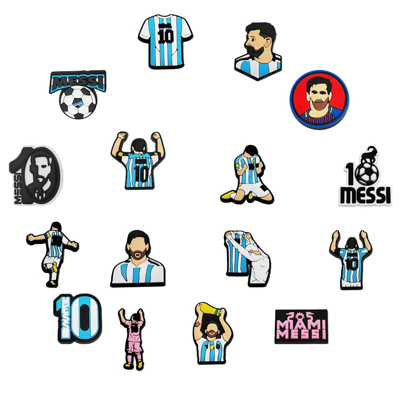 16pcs Best Player From Argentina Charms For Garden Shoes Decoration Pins Futbol Wristband Crox Accessories Adult Kids Wholesale