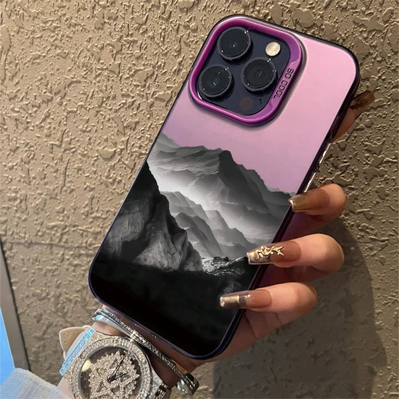 Phone Case For iPhone 16E Cases For iPhone 16 14 13 11 12 Pro Max 7 8 16 Plus XR XS X SE2 New Colorful Mountain View Print Cover